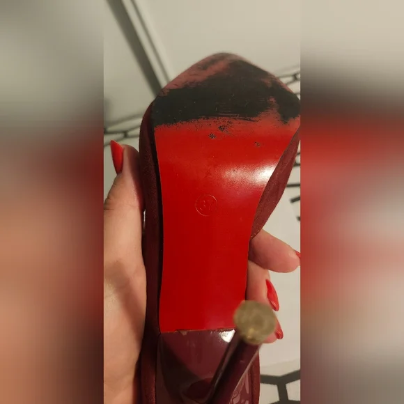 Burgundy Faux Suede Pointed Toe High Heels  Size 37 - Picture 4 of 4